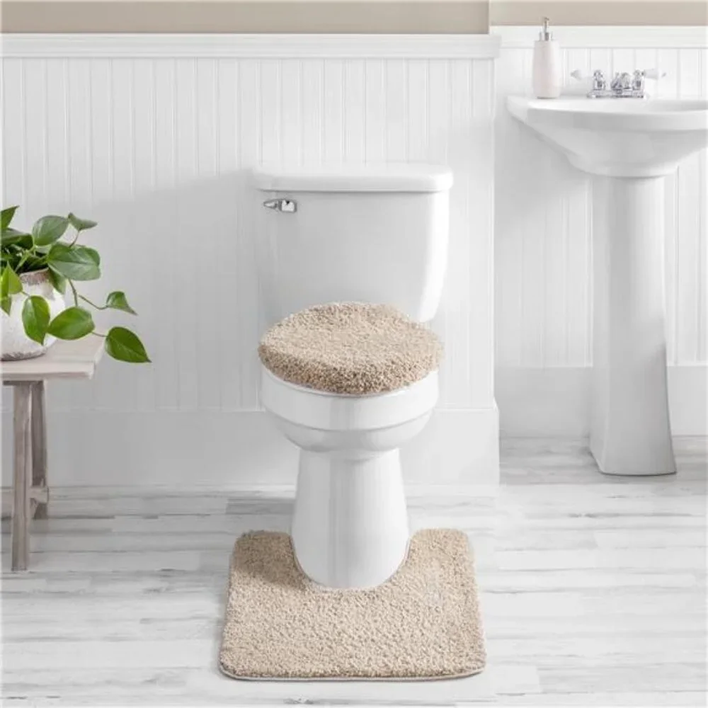 Basic Polyester Toilet Lid Cover, Tan, 19